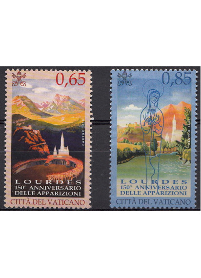 2008 Vaticano 150° Ann.rio Apparizioni Lourdes Serie 2 Valori Sassone 1468-9